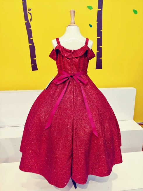 Little Girls Red Metallic Off Shoulder Flower Girl Dress 2-6 - SophiasStyle.com